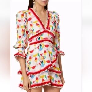 CeliaB Gracias Crepe Ruffle Mini Dress Size Large Abstract Print